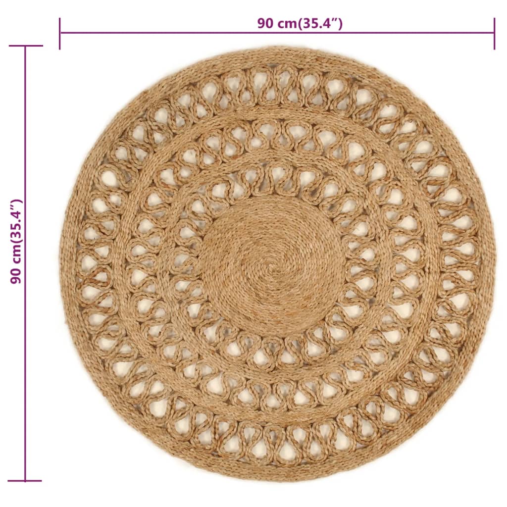 Tapijt rond 90 cm gevlochten jute