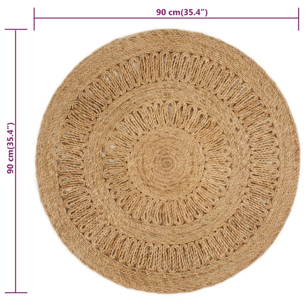 Tapijt rond 90 cm gevlochten jute