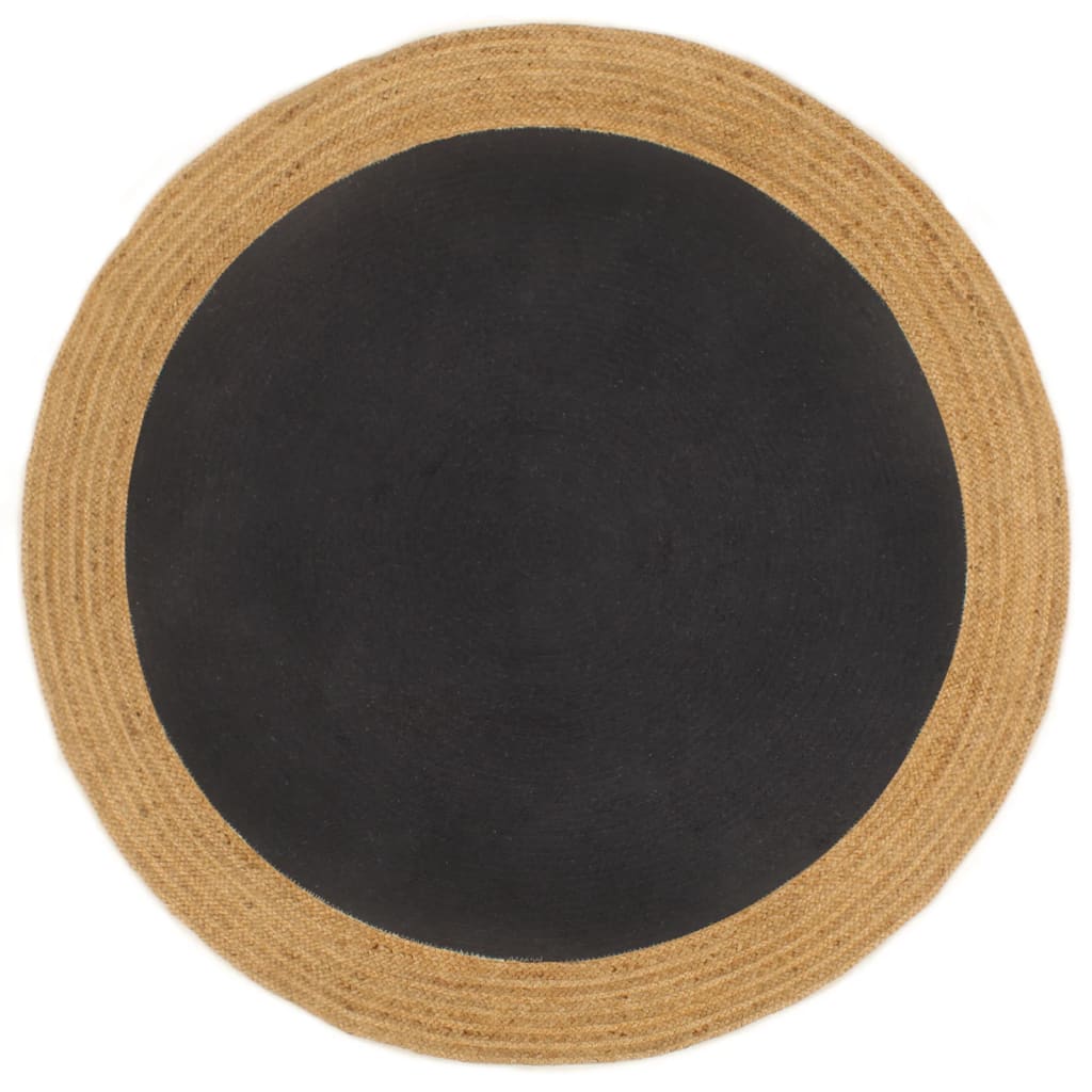 Vloerkleed rond gevlochten 90 cm jute en katoen zwart naturel
