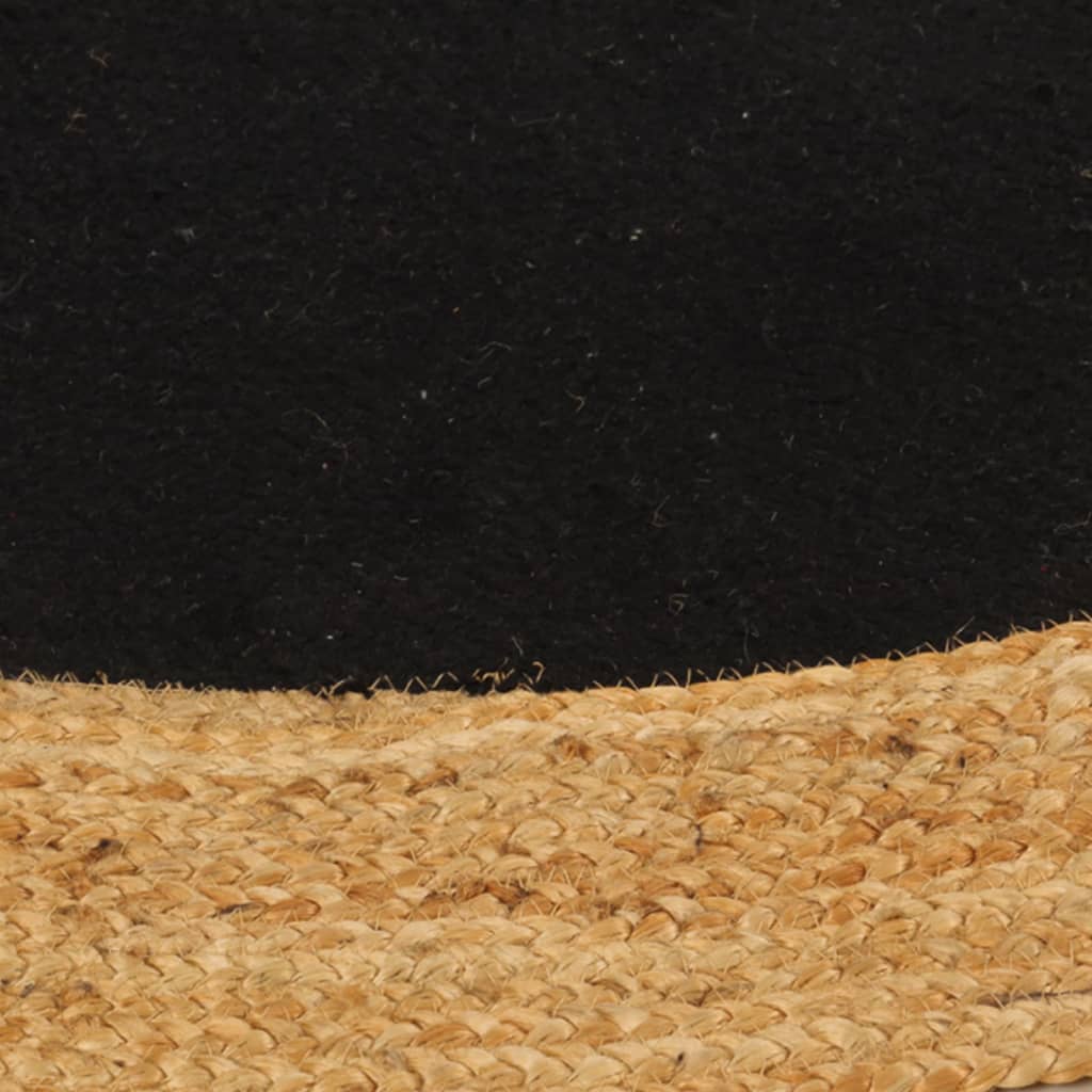 Vloerkleed rond gevlochten 90 cm jute en katoen zwart naturel