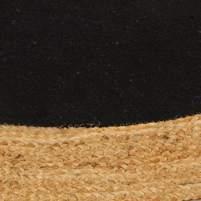 Vloerkleed rond gevlochten 90 cm jute en katoen zwart naturel