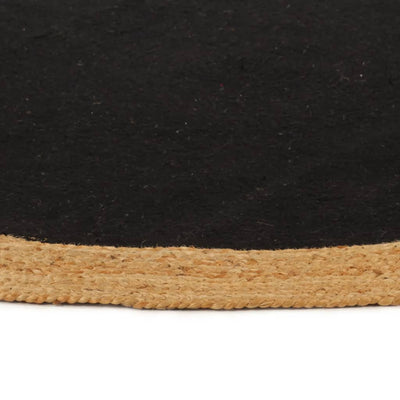 Vloerkleed rond gevlochten 90 cm jute en katoen zwart naturel