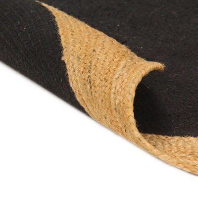 Vloerkleed rond gevlochten 90 cm jute en katoen zwart naturel