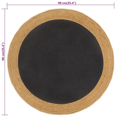 Vloerkleed rond gevlochten 90 cm jute en katoen zwart naturel