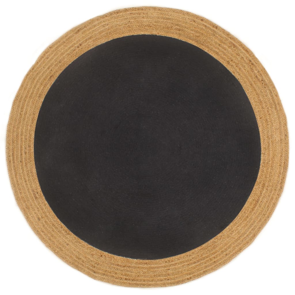 Vloerkleed rond gevlochten 180 cm jute en katoen zwart naturel
