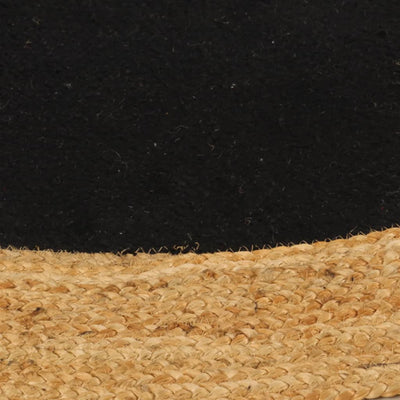 Vloerkleed rond gevlochten 180 cm jute en katoen zwart naturel