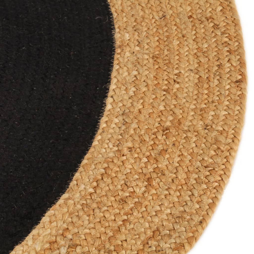 Vloerkleed rond gevlochten 180 cm jute en katoen zwart naturel