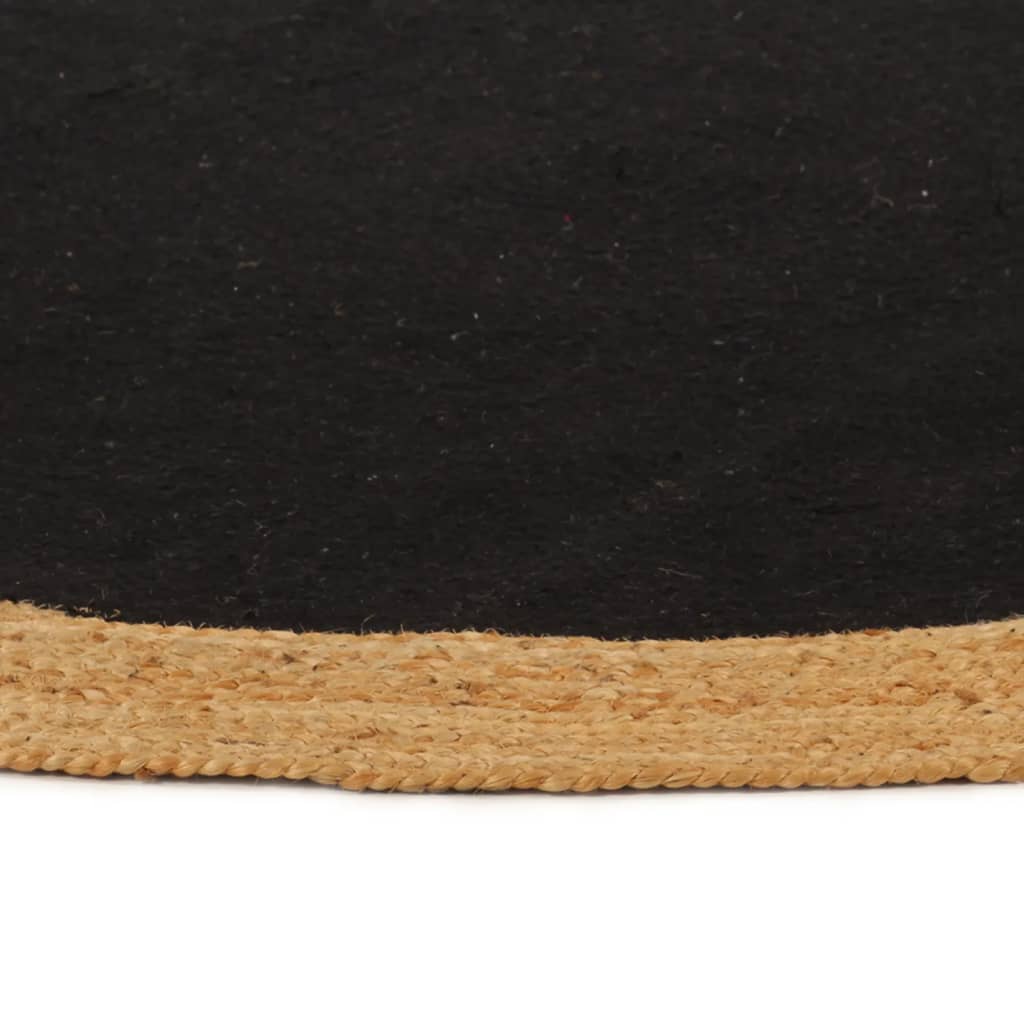 Vloerkleed rond gevlochten 180 cm jute en katoen zwart naturel