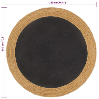 Vloerkleed rond gevlochten 180 cm jute en katoen zwart naturel