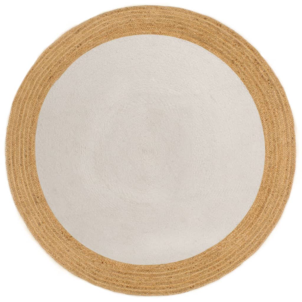 Vloerkleed rond gevlochten 90 cm jute en katoen wit en naturel