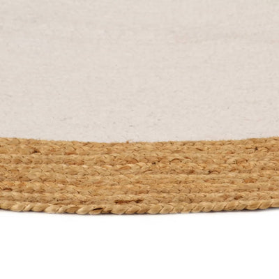 Vloerkleed rond gevlochten 90 cm jute en katoen wit en naturel