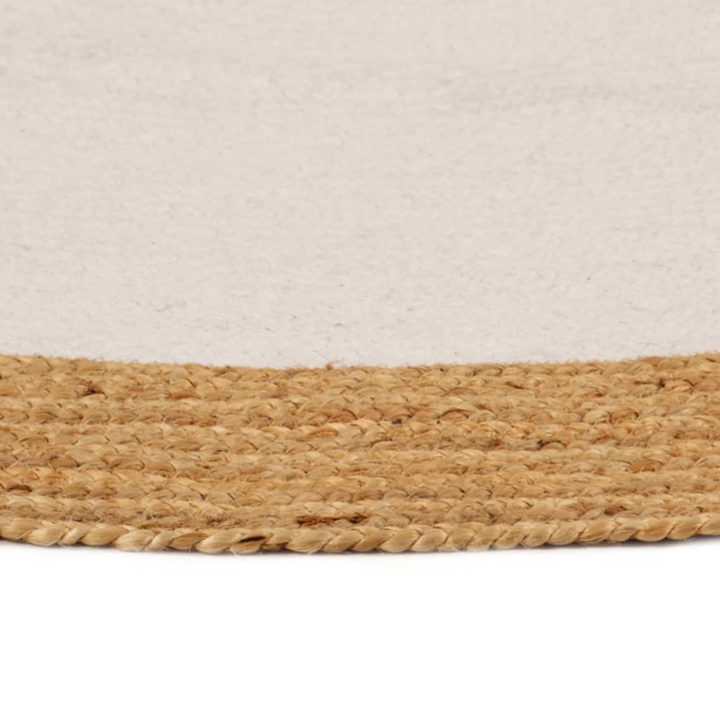 Vloerkleed rond gevlochten 150 cm jute en katoen wit en naturel