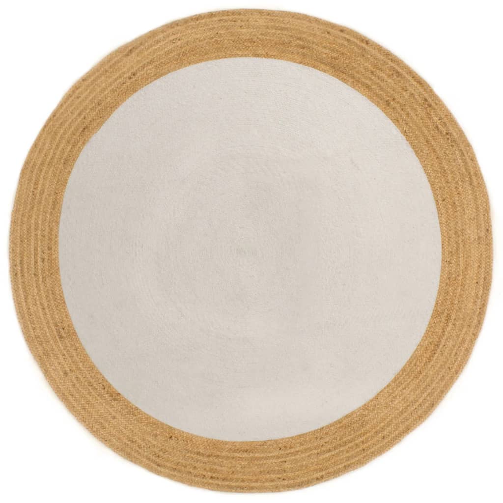 Vloerkleed rond gevlochten 180 cm jute en katoen wit en naturel