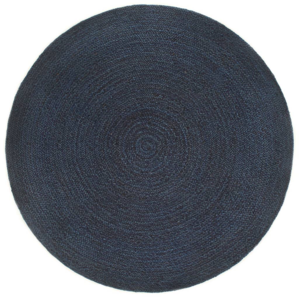 Vloerkleed omkeerbaar rond 120 cm jute marineblauw en naturel