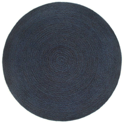 Vloerkleed omkeerbaar rond 120 cm jute marineblauw en naturel