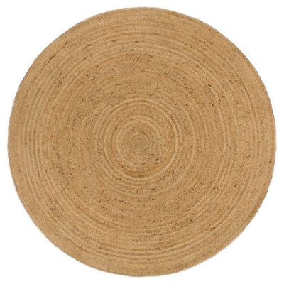 Vloerkleed omkeerbaar rond 120 cm jute marineblauw en naturel
