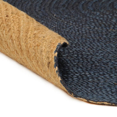 Vloerkleed omkeerbaar rond 120 cm jute marineblauw en naturel