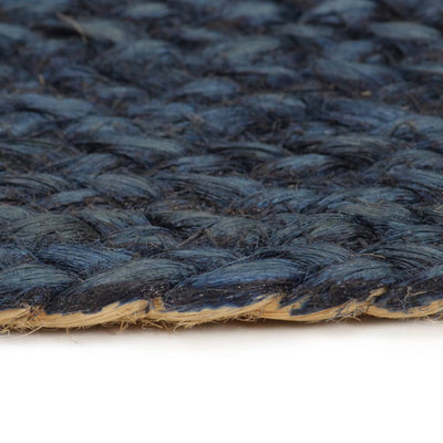 Vloerkleed omkeerbaar rond 120 cm jute marineblauw en naturel