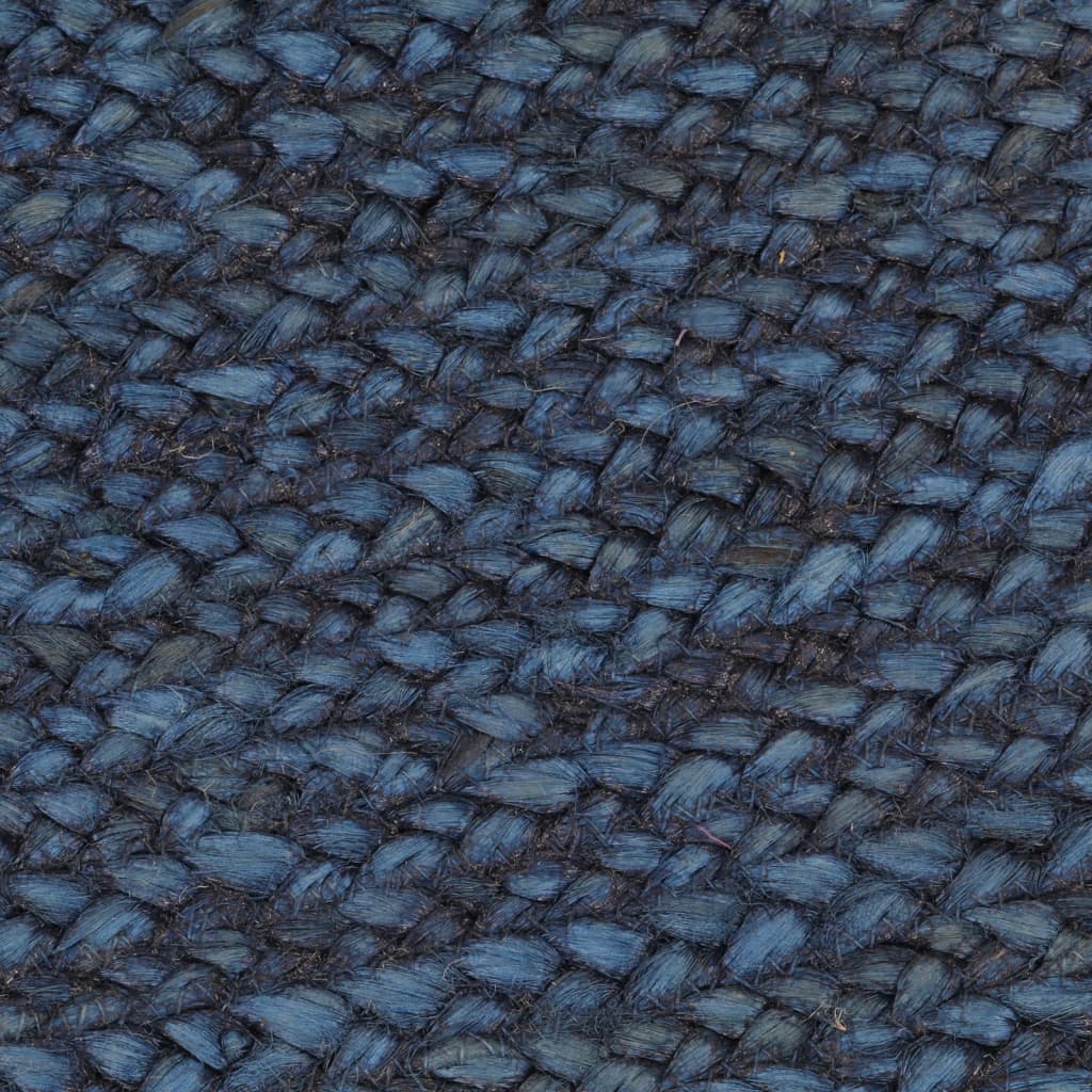 Vloerkleed omkeerbaar rond 120 cm jute marineblauw en naturel