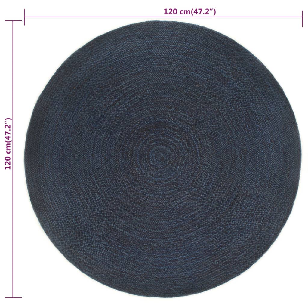 Vloerkleed omkeerbaar rond 120 cm jute marineblauw en naturel