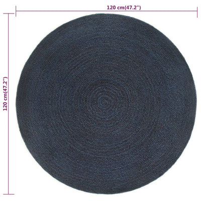 Vloerkleed omkeerbaar rond 120 cm jute marineblauw en naturel