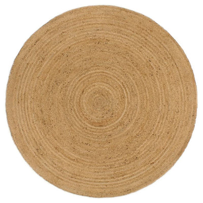 Vloerkleed omkeerbaar rond 150 cm jute marineblauw en naturel