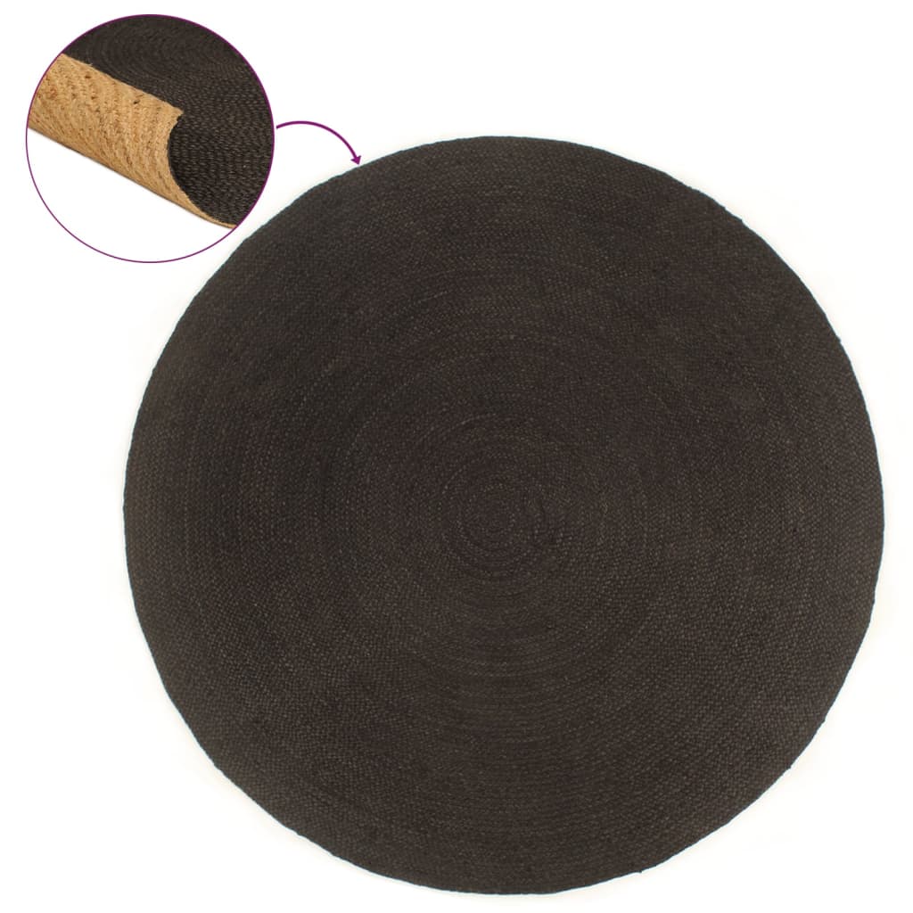 Vloerkleed omkeerbaar rond 150 cm antraciet en naturel