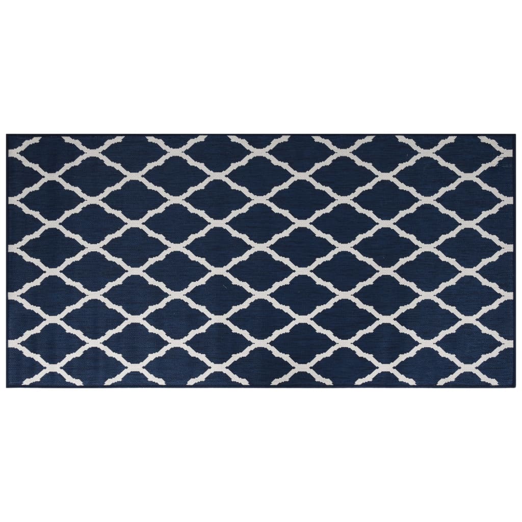 Buitenkleed omkeerbaar 100x200 cm marineblauw en wit