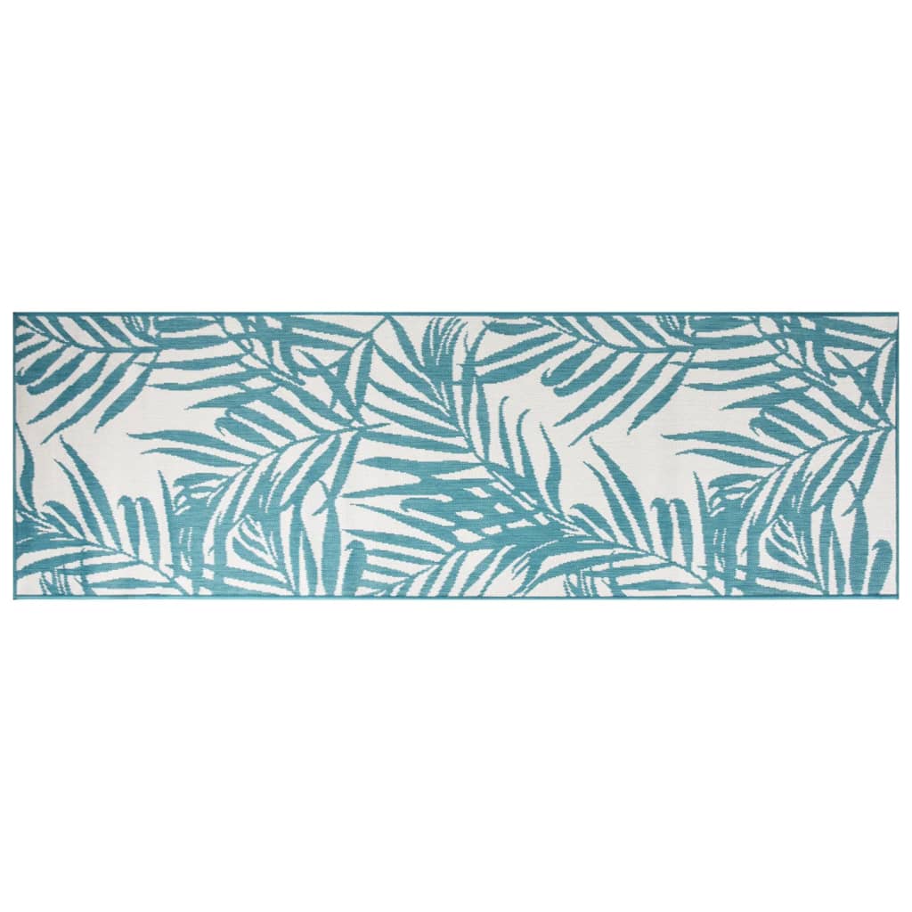 Buitenkleed omkeerbaar 80x250 cm aqua en wit