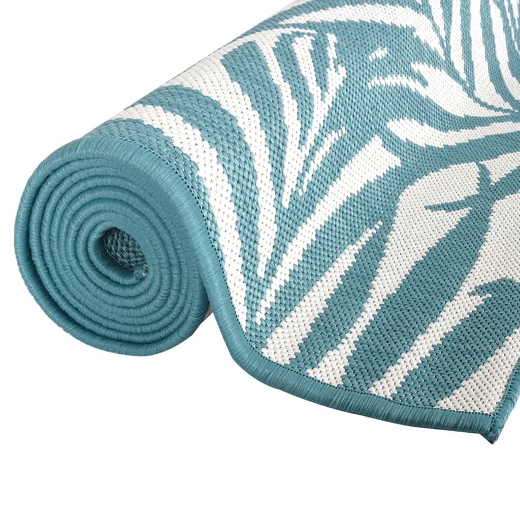 Buitenkleed omkeerbaar 80x250 cm aqua en wit