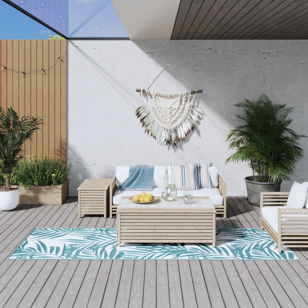 Buitenkleed omkeerbaar 80x250 cm aqua en wit