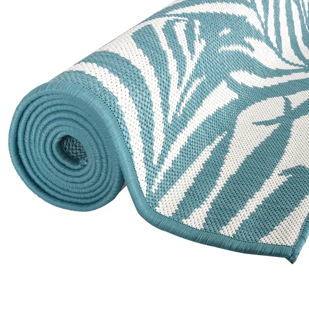 Buitenkleed omkeerbaar 100x200 cm aqua en wit