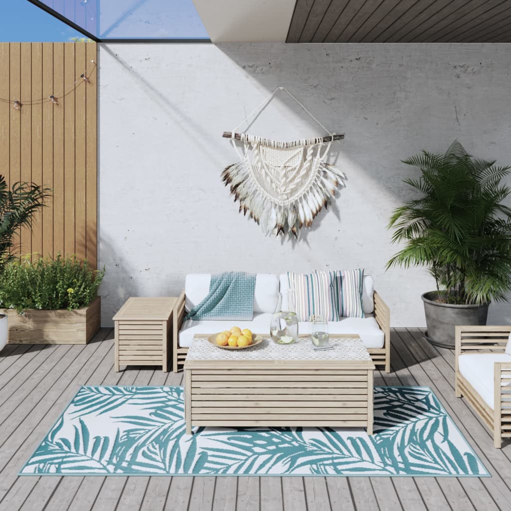 Buitenkleed omkeerbaar 100x200 cm aqua en wit