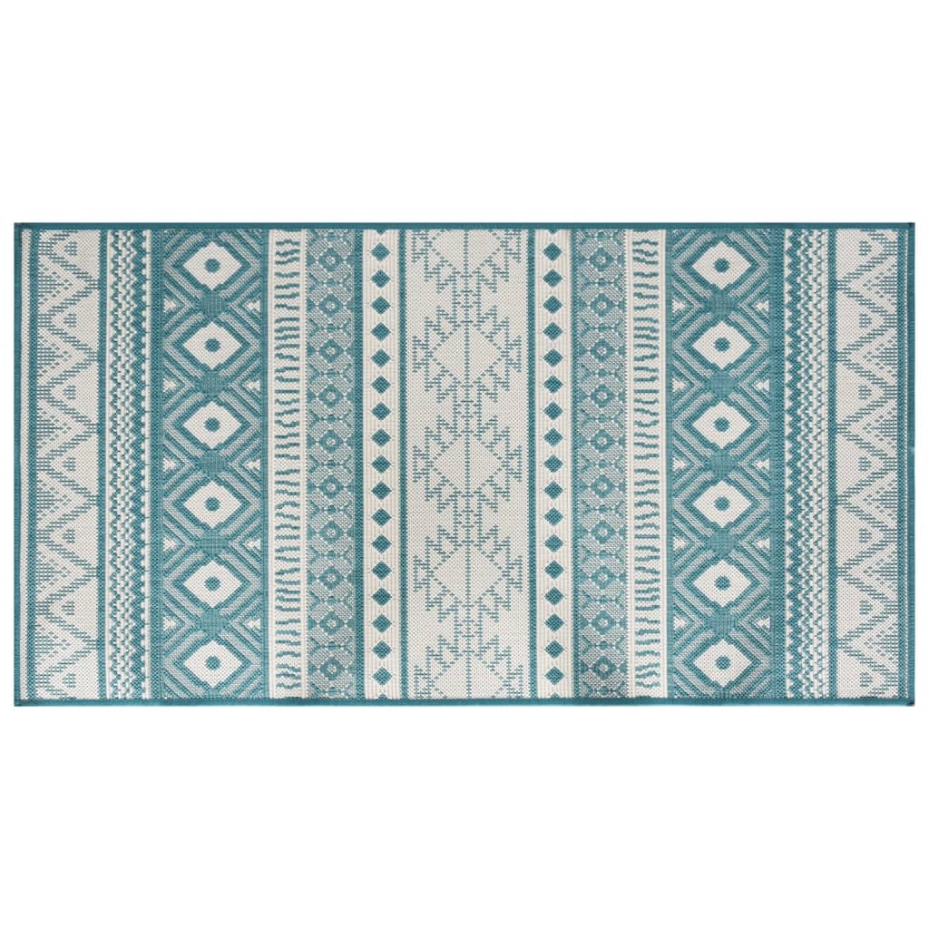Buitenkleed omkeerbaar 80x150 cm aqua en wit