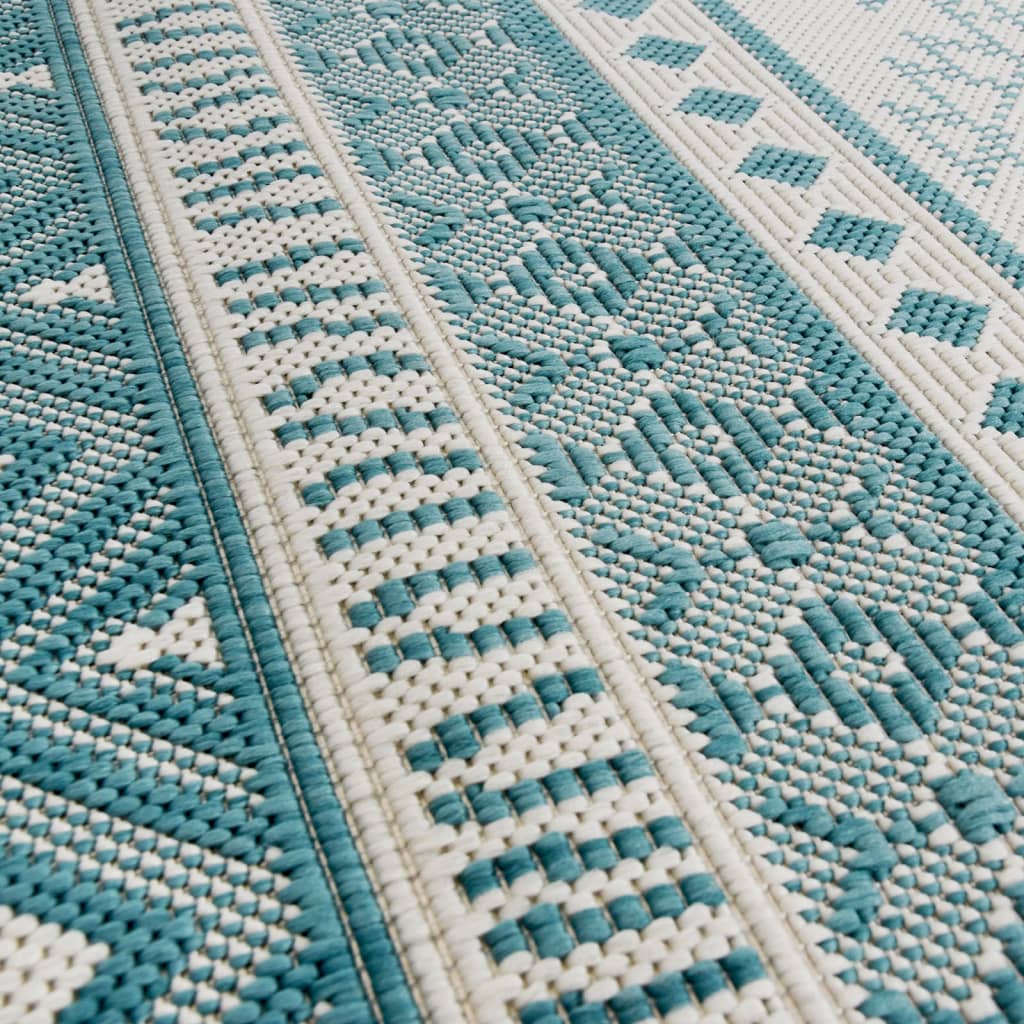 Buitenkleed omkeerbaar 80x150 cm aqua en wit
