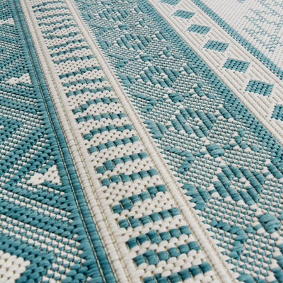 Buitenkleed omkeerbaar 80x150 cm aqua en wit