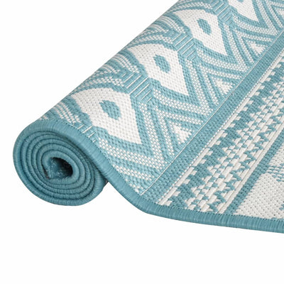 Buitenkleed omkeerbaar 80x250 cm aqua en wit