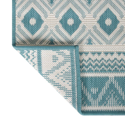 Buitenkleed omkeerbaar 80x250 cm aqua en wit