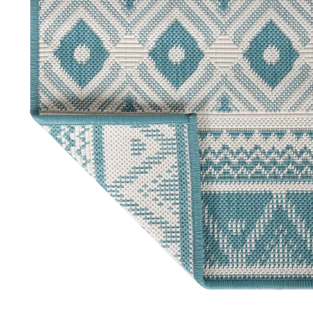 Buitenkleed omkeerbaar 100x200 cm aqua en wit