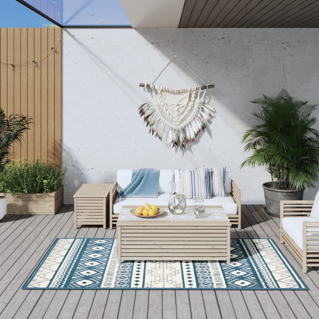 Buitenkleed omkeerbaar 100x200 cm aqua en wit