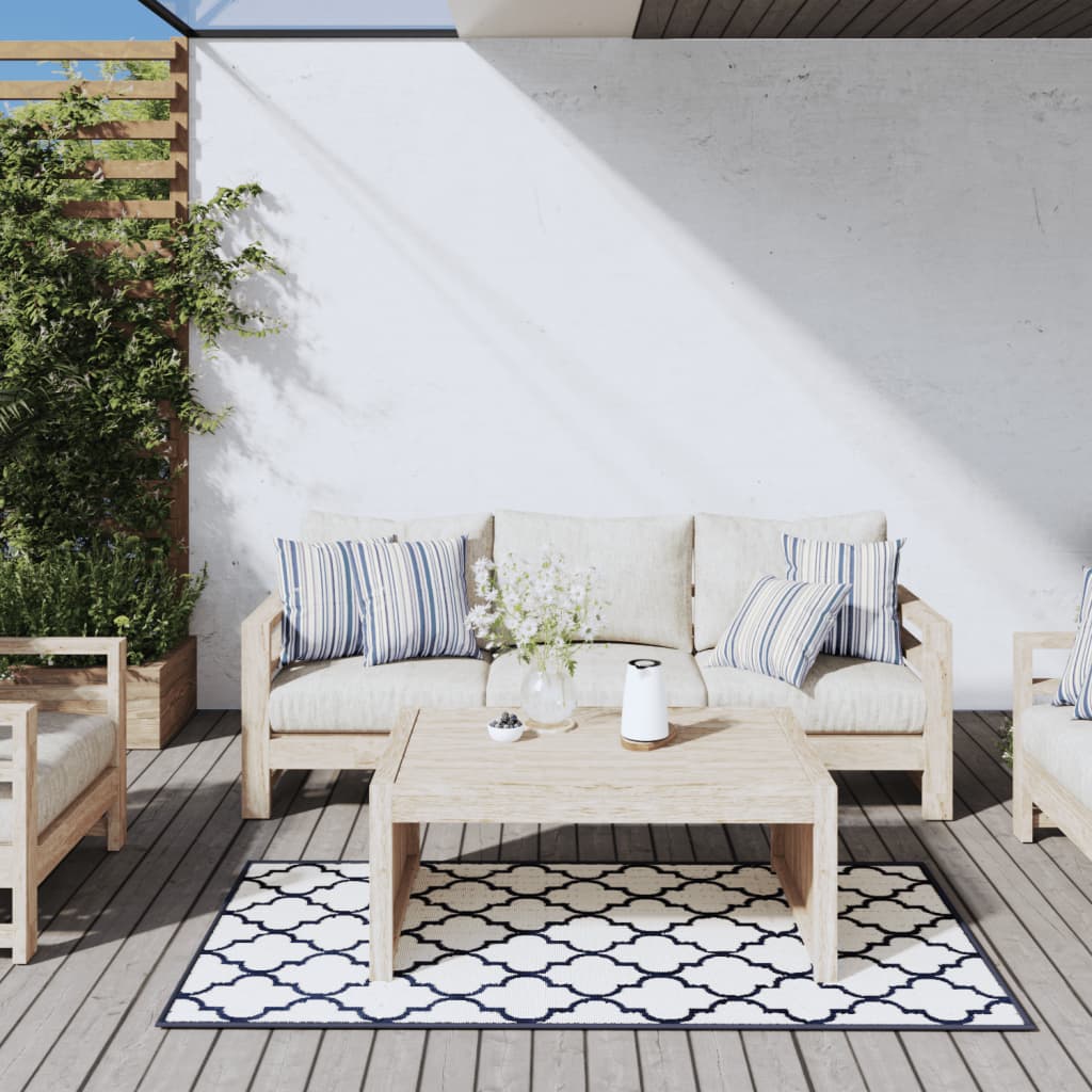 Buitenkleed omkeerbaar 80x150 cm marineblauw en wit